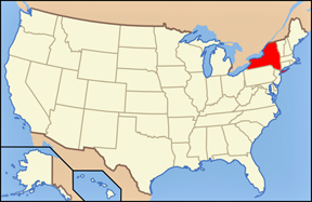 Map of the USA showing locaition of Ne York State